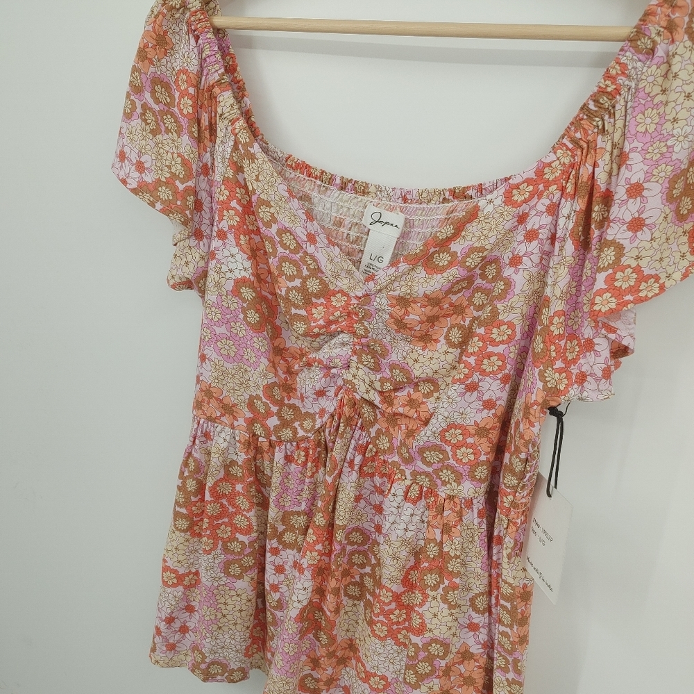 Japna Floral Ruched Peasant Blouse - Picture 2 of 5